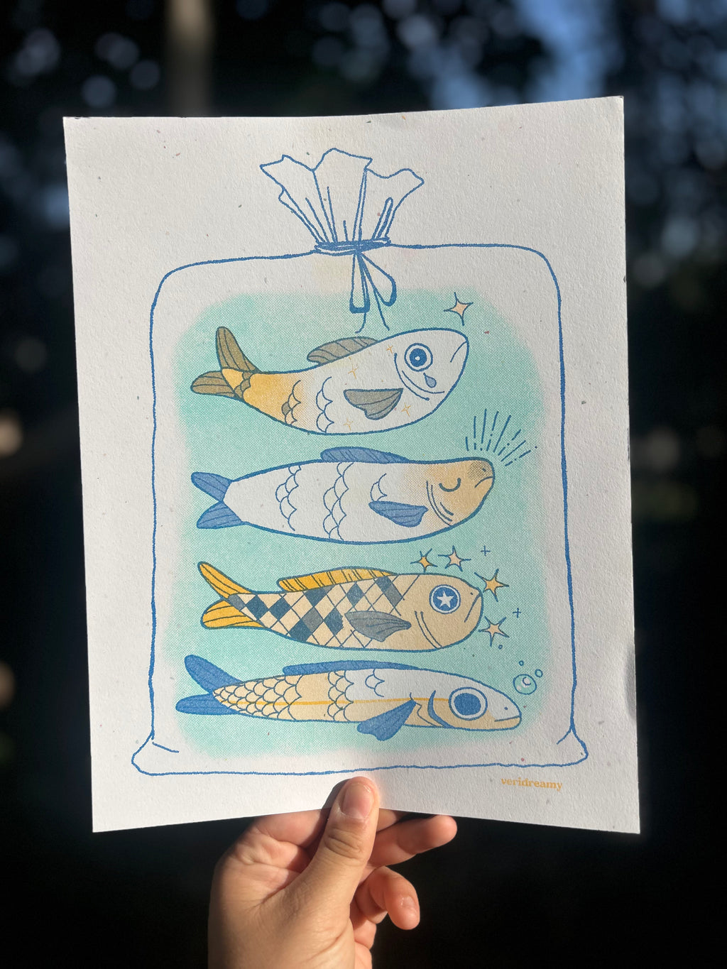 🐟 Fishies in a Bag 🐟  Risograph Print