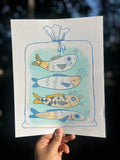 🐟 Fishies in a Bag 🐟  Risograph Print